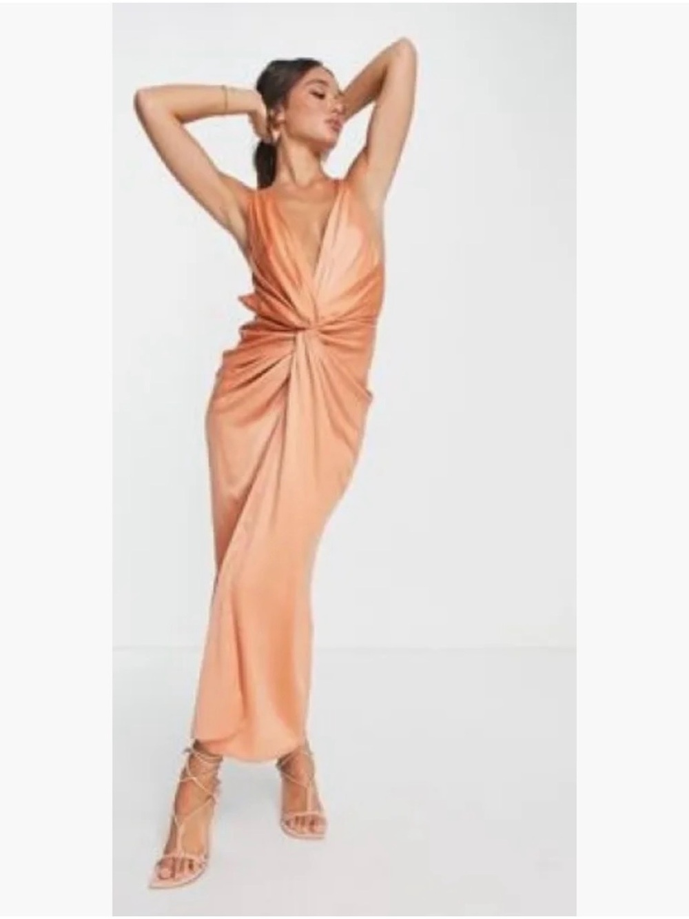 ASOS Design Satin Twist-Front Maxi Dress in Peach